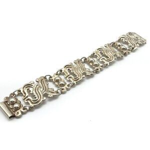 Vintage Sterling Silver Made In Mexico Unique Design Chunky Panel Bracelet